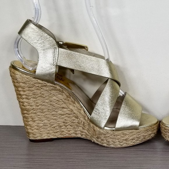 MICHAEL Kors Giovanna Platform Wedge Espadrille Sandals, Gold, Womens Size 5.5 M - Picture 6 of 14